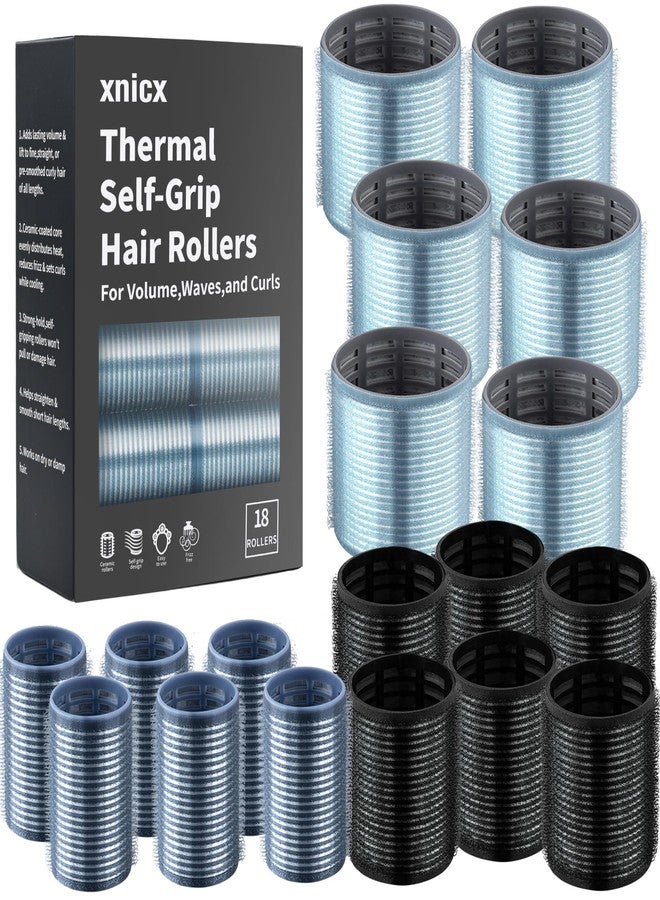 xnicx New Packaging-18 Pcs Thermal Ceramic Hair Rollers,Self Grip Jumbo Heatless Rollers Curlers for Women,Heatless Curlers for Blowout Volume,for Long Short Hair (Blue Black Gray) - Image 1